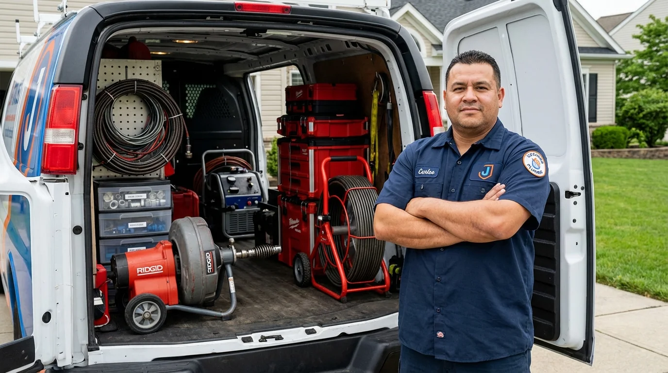 Professional drain cleaning equipment and Johns Plumbing LLC plumber in Willard
