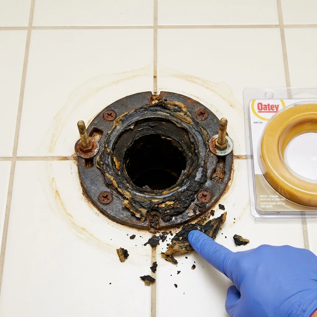 Failed wax ring showing water seepage at the base of a toilet in a Willard, MO home