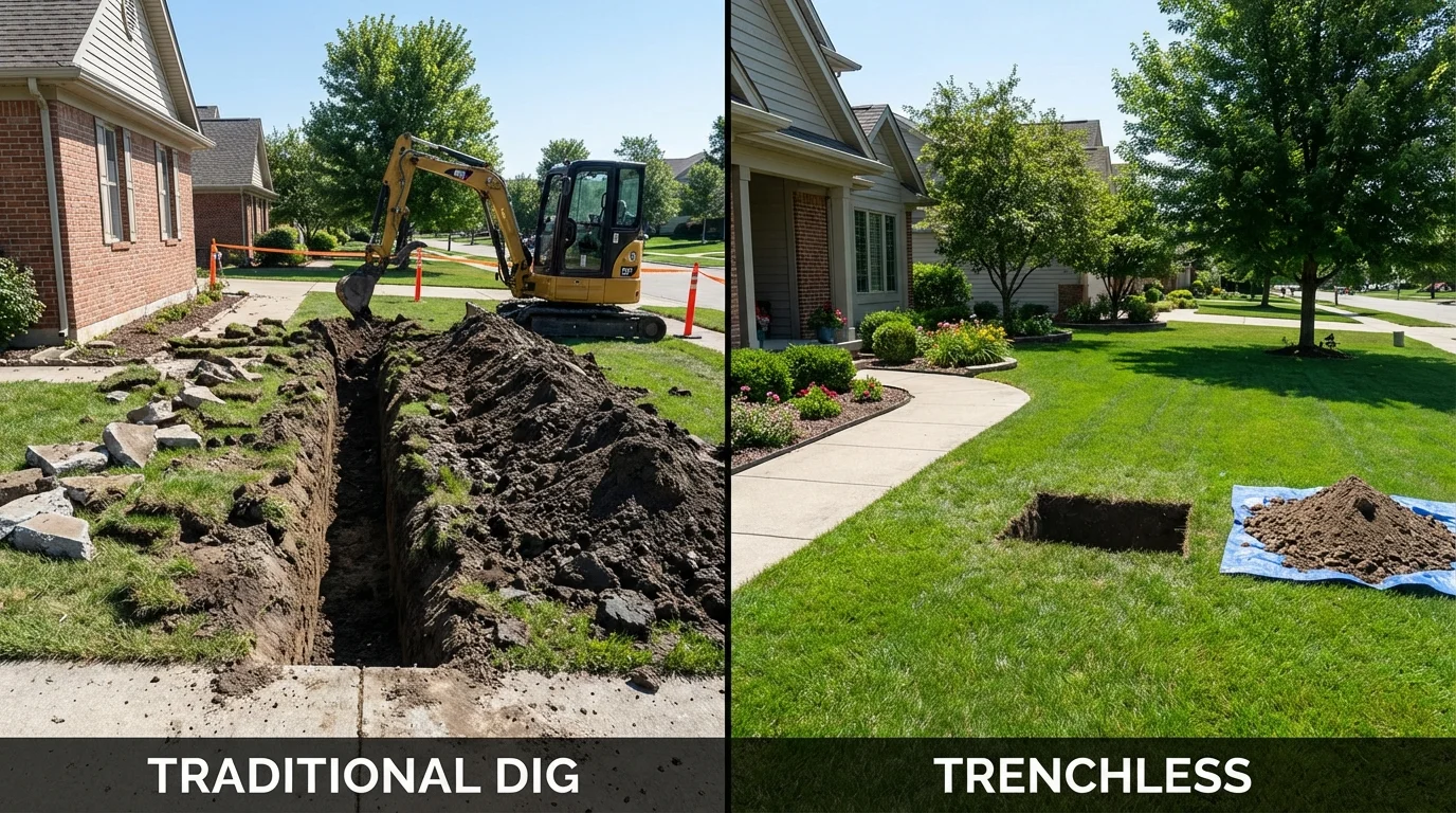 Trenchless sewer repair with minimal yard damage versus traditional excavation in Willard, MO